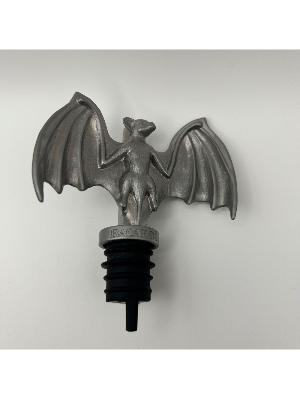 Vintage Bacardi Bat Logo Pewter Liquor Bottle Pouring Topper